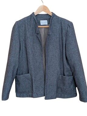 Swingles Gray Open-Front Wool Blend Jacket M Vintage Minimalist Corpcore Classic